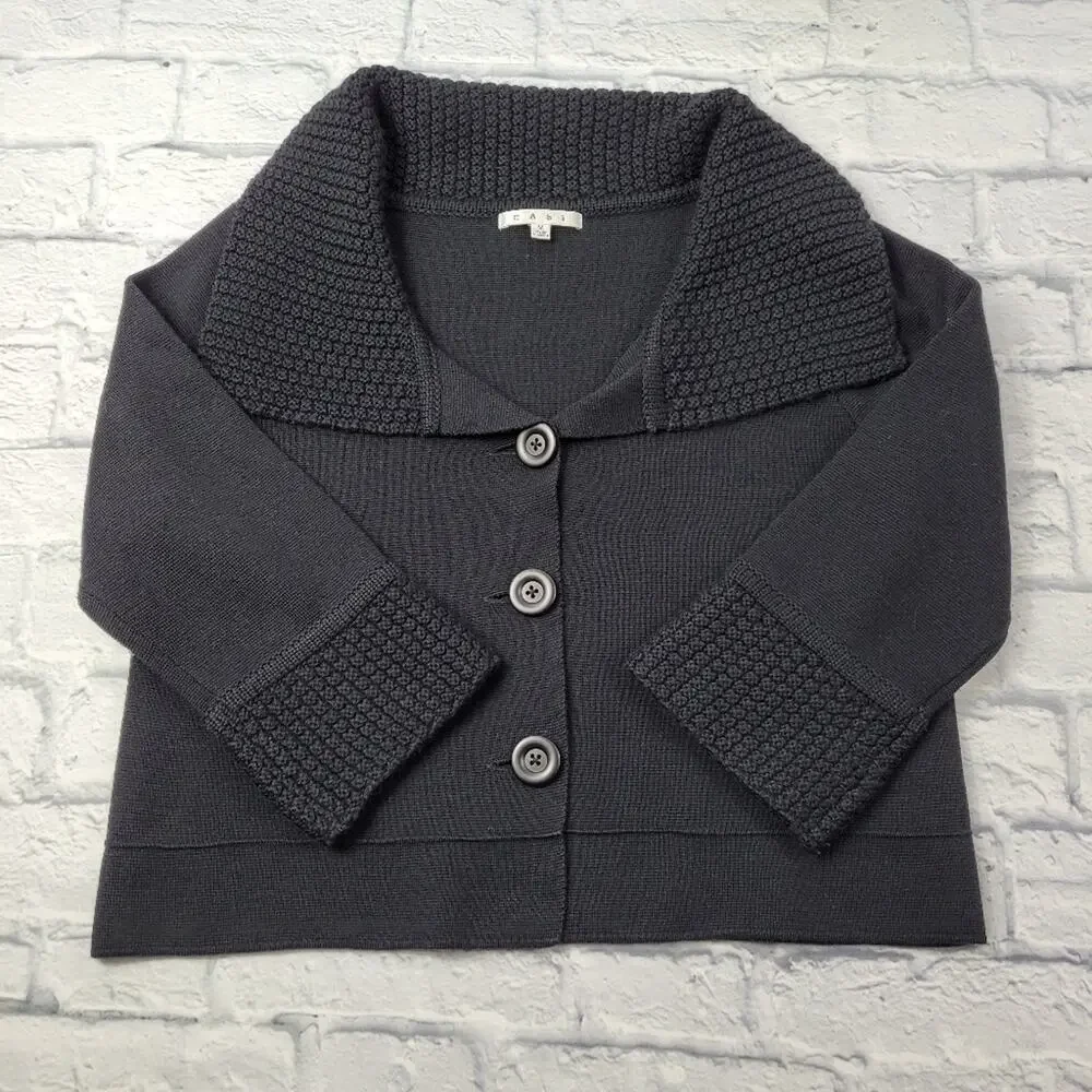 CAbi Black Jackie O Cropped Wool Blend Cardigan style #502 size Medium
